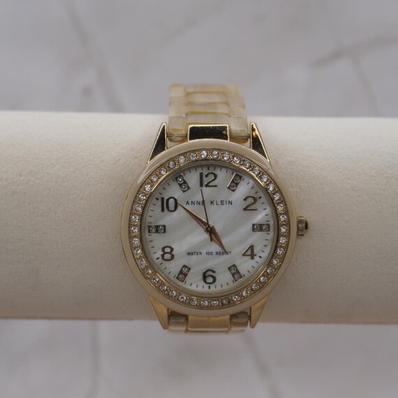 Anne Klein Clear Resin Link Watch Mother of Pearl Dial Crystal Markers Anne Klein Womens Watch 40mm Rainbow Crystals Bezel Silver  main image 3