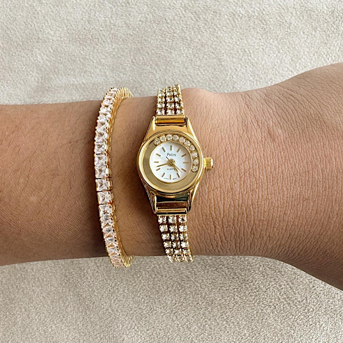 Dainty Diamond Style Polini Gold Bracelet Watch Dainty Diamond Style Polini Gold Bracelet Watch - Etsy main image 4