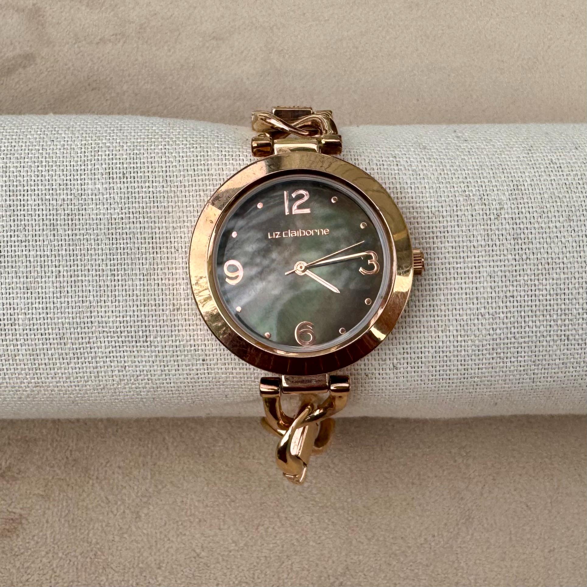 Liz Claiborne Rose Gold Chain Link Watch | Black Mother-of  display picture 3