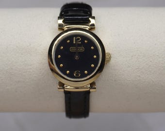Breathtaking Vintage Coach, Black Leather and Gold Watch
