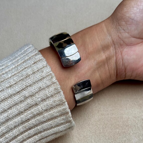 Natural Turtle Shell Stone Silver Cuff Watch - image 7