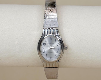 80s Vintage Oval Silver-Tone Mesh Ladies Dress Watch