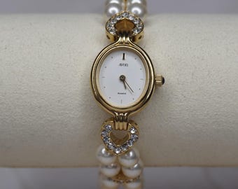 Dainty Pearl Vintage Avon Diamond Bracelet Watch