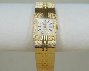 Vintage Arimex Gold Tone Textured Art Deco Watch | Hong Kong Quartz Bracelet