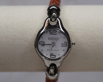 Ecclissi Vintage Sterling Silver Face Black Braided Leather Bracelet Watch Works Vintage Ecclissi Sterling Silver Bracelet Watch: Braided  main image 3