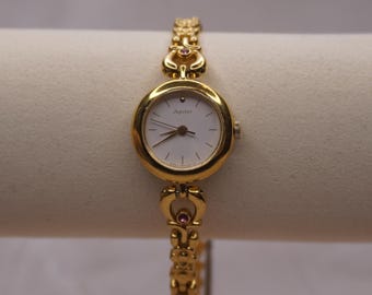 Dainty Floral Regal Jupiter Pink Gem Vintage Gold Watch