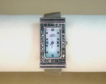 1990s Vintage Anne Klein Crystal Tank Bracelet Watch