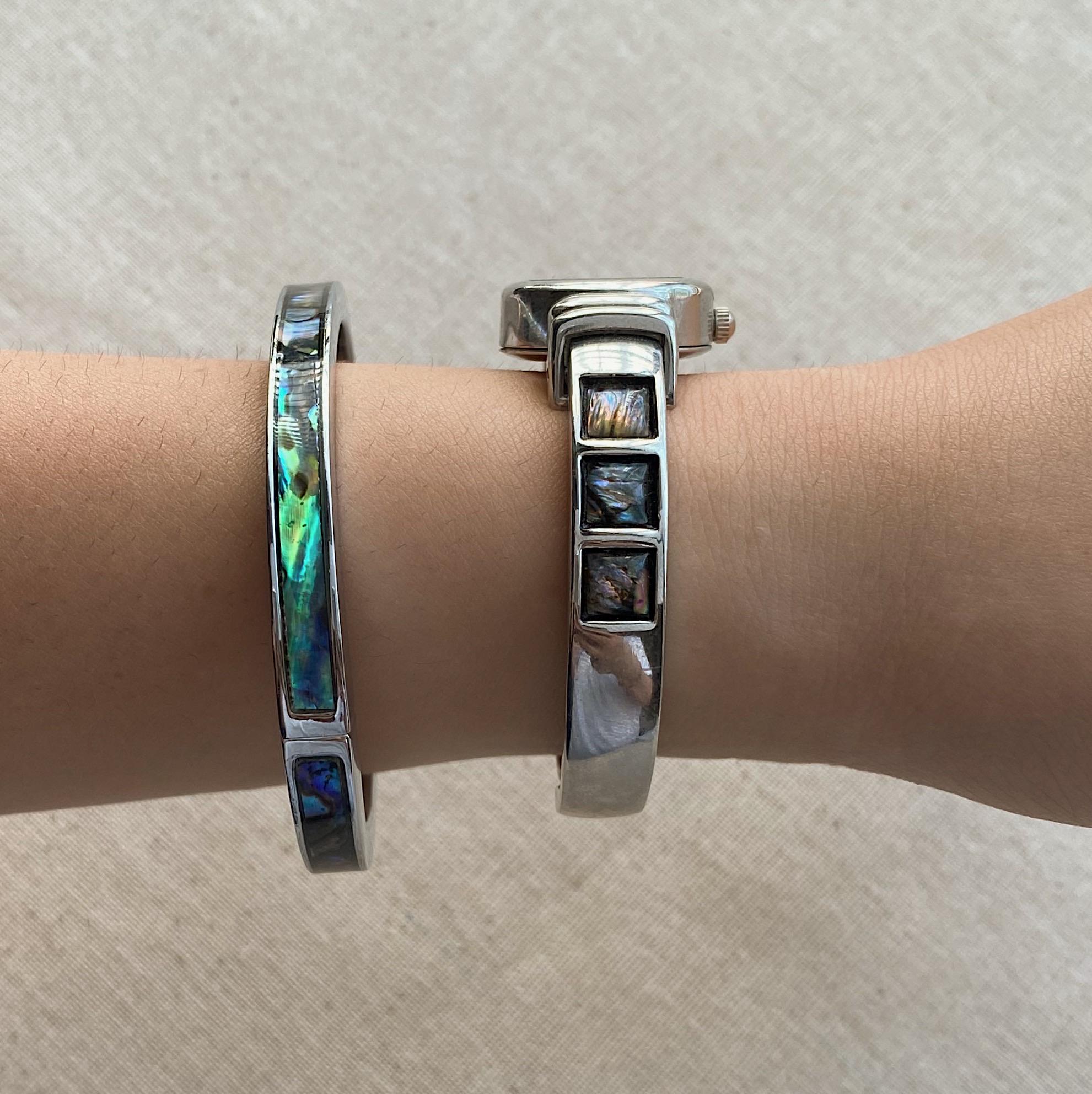 Rare Vintage Silver Abalone Cuff Watch - Etsy display picture 1
