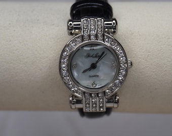 Genuine Leather, Black and Crystal Pearlized Park Lane Watch