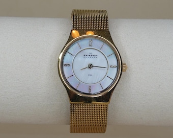 Skagen Denmark Rose Gold Mesh Watch | Mother of Pearl Dial | Minimalist Danish Design | Women's Dress Watch