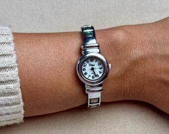 Rare Vintage Silver Abalone Cuff Watch - Etsy display picture 3