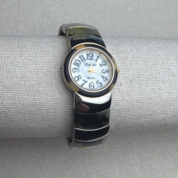 Natural Turtle Shell Stone Silver Cuff Watch - image 4