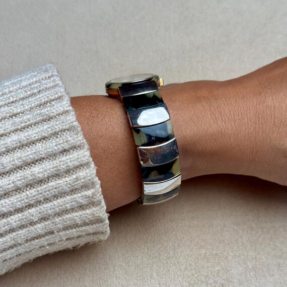 Natural Turtle Shell Stone Silver Cuff Watch - image 6