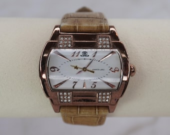 Jennifer Lopez 2000s Vintage Rose Gold Tone Leather Cuff Watch
