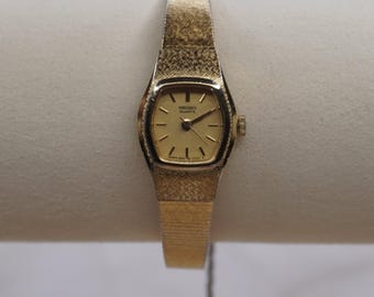 Vintage Seiko Gold Tone Bark Textured Watch | Petite Gold Mesh Dress Watch | Retro Ladies Seiko Quartz | Dainty Jewelry Watch