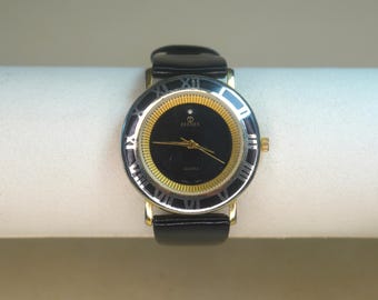 1990s Vintage Zimex Gold & Black Quartz Watch