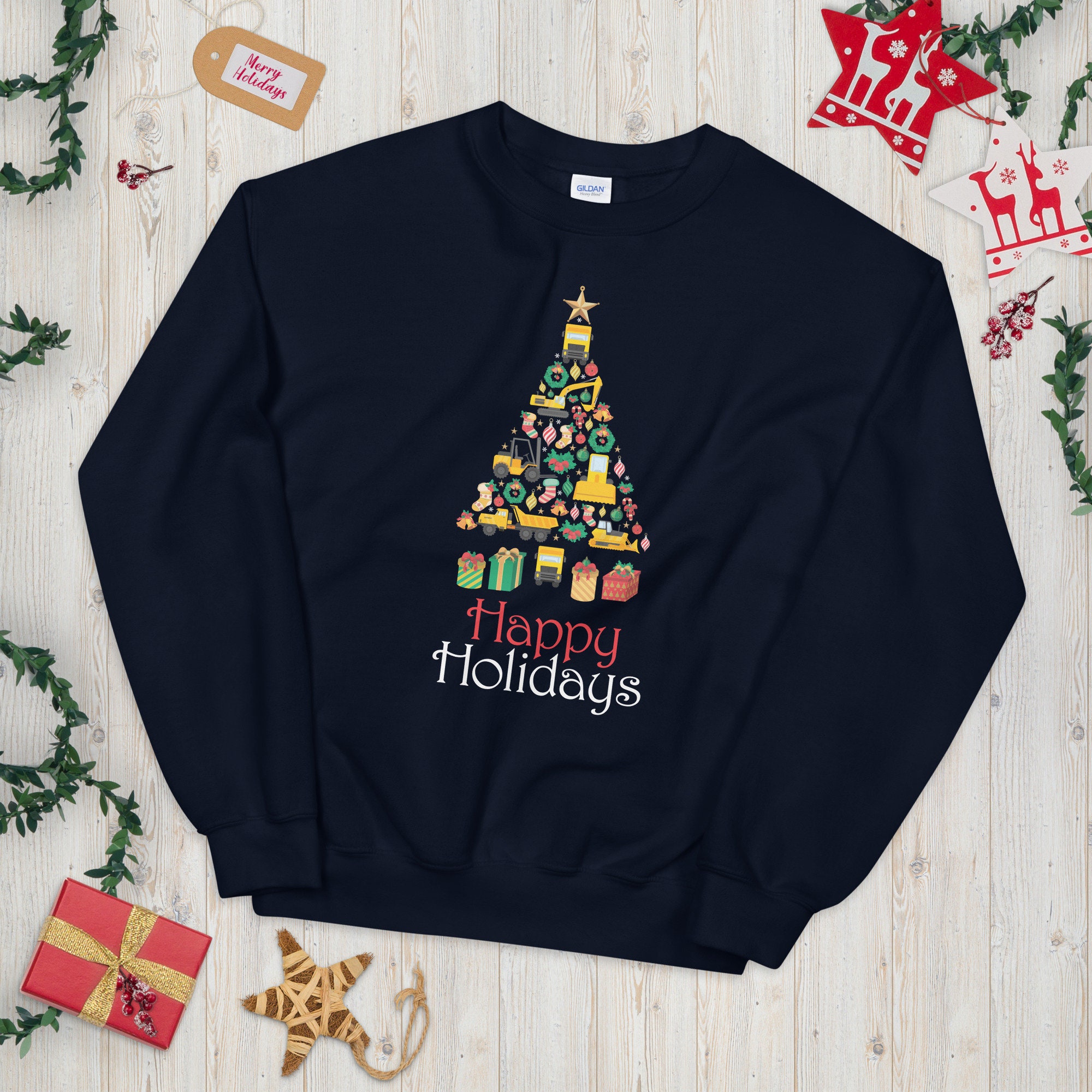 Happy Holidays Heavy Machinery Christmas Sweatshirt - Etsy