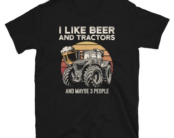 I Like Tractors And Beer Retro Sunset Farmer T-Shirt