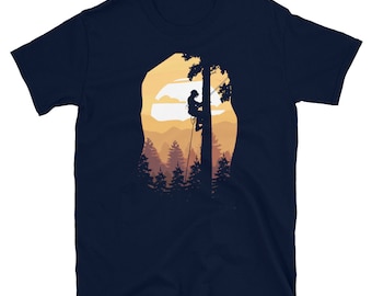 Retro Sunset Tree Climber Arborist T-Shirt