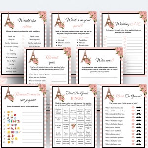 Printable Paris Bridal Shower Games: Parisian Theme, 8 Game Bundle (DOWNLOAD)