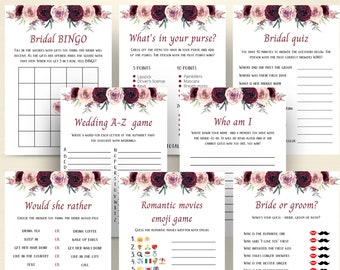Burgunderrote Brautspiele zum Ausdrucken, Florale Brautspiele, kastanienbraune Brautspiele, DOWNLOAD