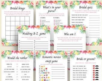 8 Printable Tropical Bridal Shower Games, Luau Bridal Shower Games, Aloha Bridal Shower Games, Hawaii Wedding Shower Games, DOWNLOAD