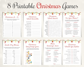 8 Printable Christmas Games | Christmas Party Games | Holiday Games | Christmas Eve Games | DOWNLOAD