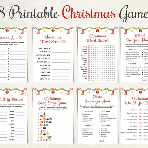 8 Printable Christmas Games Printable Xmas Game Pack Holiday - Etsy