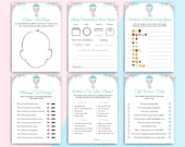 12 Printable Hot Air Balloon Gender Reveal Games: He Or She Gender Reveal Games, Pink & Blue Gender Reveal Game Bundle, DOWNLOAD