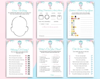 12 Printable Gender Reveal Games | Pink And Blue Baby Gender Reveal Party Games | Hot Air Balloon Gender Reveal Games For Family DOWNLOAD