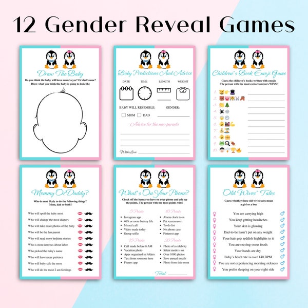 12 druckbare Waddle It Be Gender Reveal Spiele | Pink und Blau Pinguin Gender Reveal Spiele | Er oder sie watschelt es Pinguin Spiele | DOWNLOAD