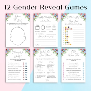 12 Printable Tropical Gender Reveal Games | Hawaii Gender Reveal Party Games | Pink And Blue Gender Reveal Games | DOWNLOAD