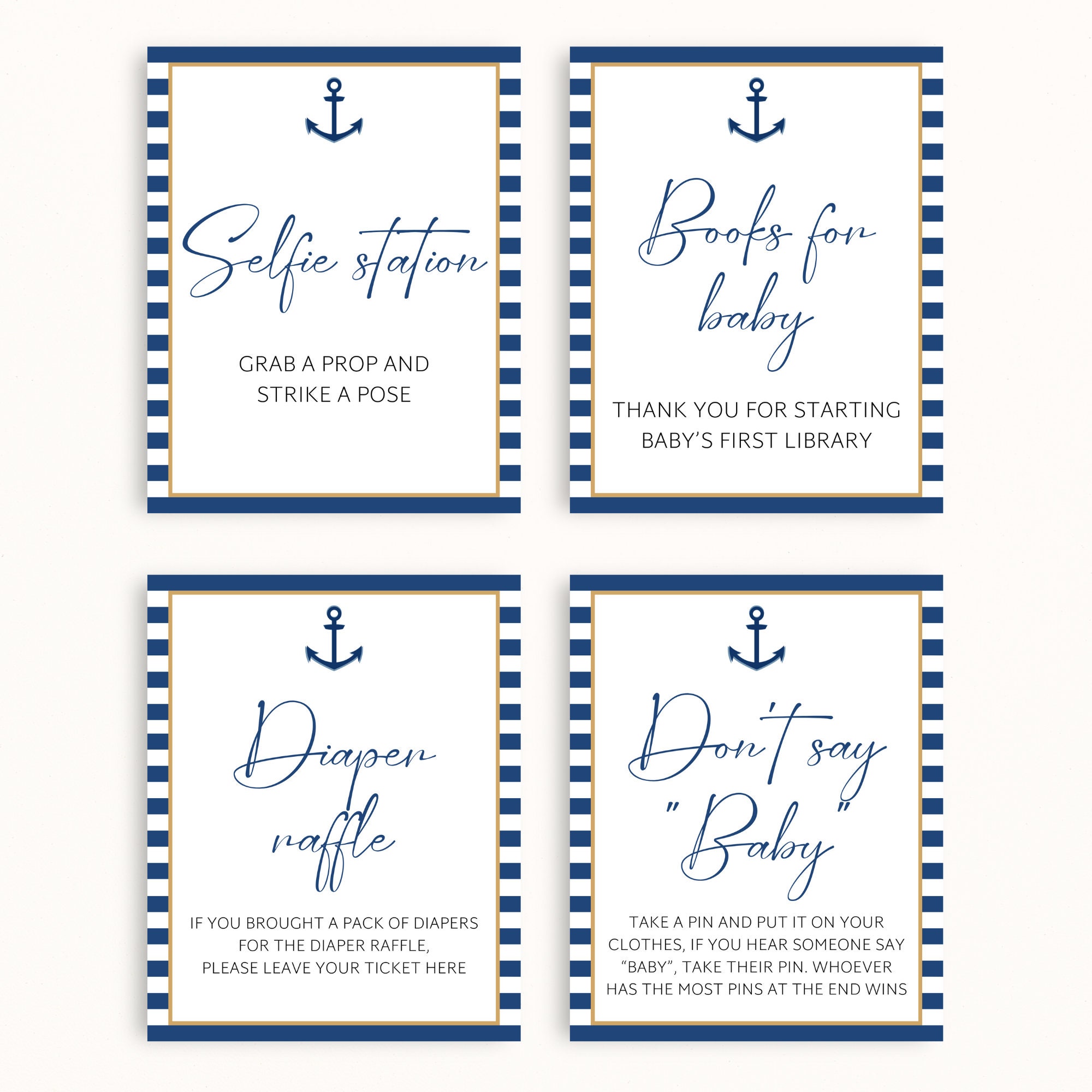 16 Printable Nautical Baby Shower Table Signs 8x10 Baby Shower Sign Bundle Sailor Baby Shower ...