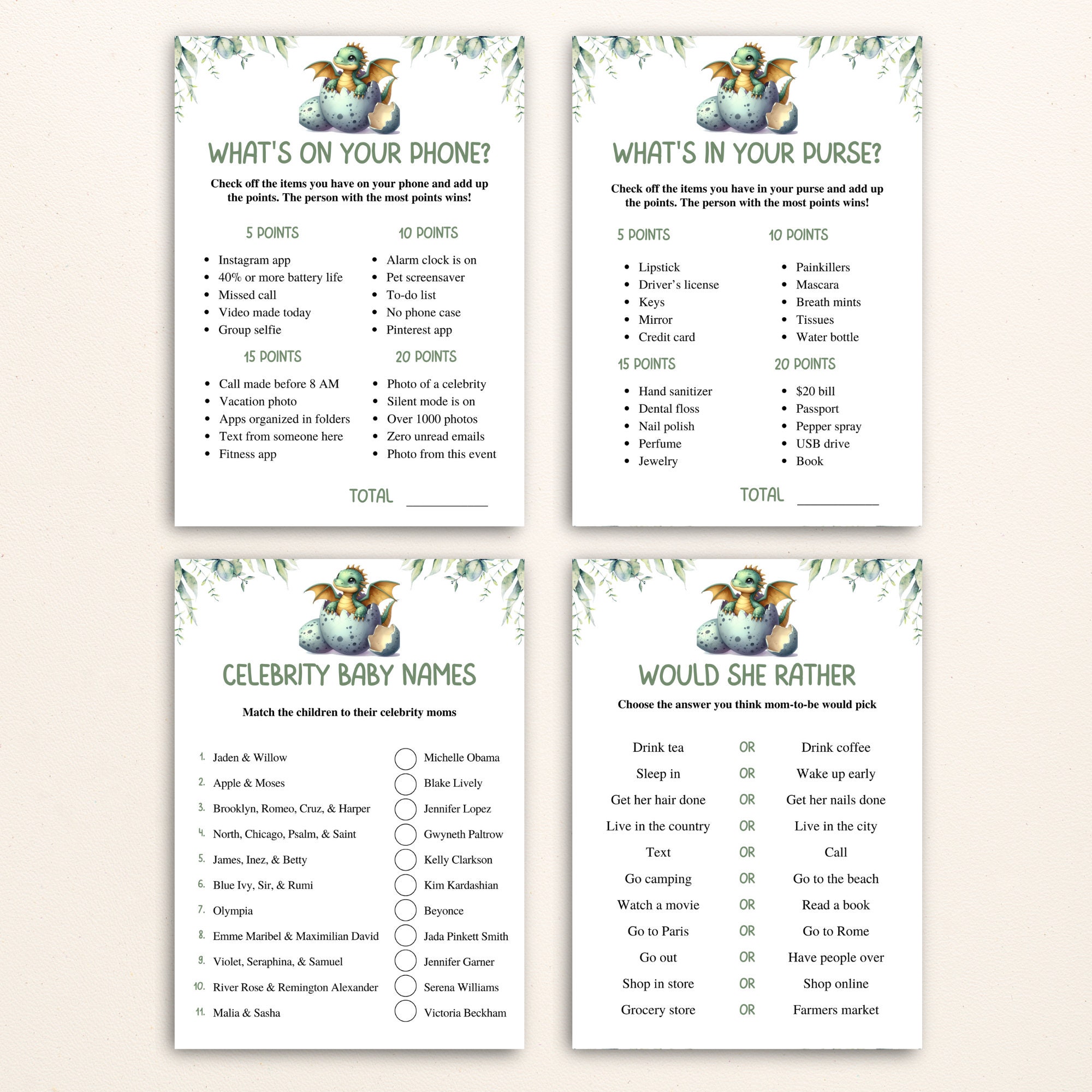 16 Printable Dragon Baby Shower Games Mythical Dragon Baby Shower Game ...