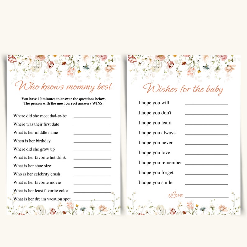 8 Printable Wildflower Baby Shower Games Garden Flowers Baby Etsy