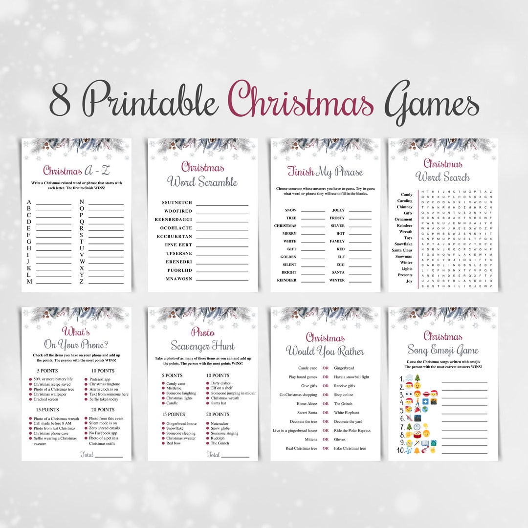 8 Printable Christmas Games, Printable Xmas Game Pack, Holiday Party ...