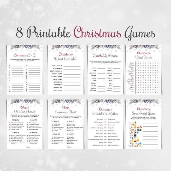 8 Printable Christmas Games Printable Xmas Game Pack Holiday | Etsy