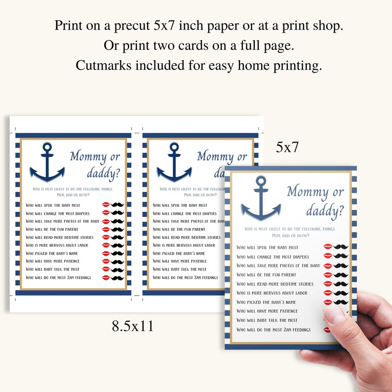 Printable Nautical Baby Shower Games, 5x7 Ahoy Its A Boy Baby Shower