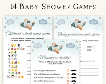 14 Printable Airplane Baby Shower Games, Travel Baby Shower Game Bundle, Precious Cargo Baby Shower, Up Up And Away Baby Shower Games