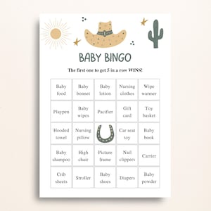 100 Printable Western Baby Shower Bingo Cards: Prefilled Baby Shower Gift Bingo, Country Baby Shower, Cowboy Baby Shower Games DOWNLOAD image 3