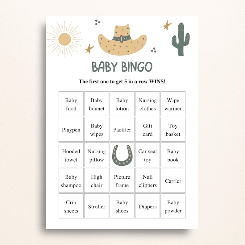 100 Printable Western Baby Shower Bingo Cards: Prefilled Baby Shower Gift Bingo, Country Baby Shower, Cowboy Baby Shower Games DOWNLOAD image 3