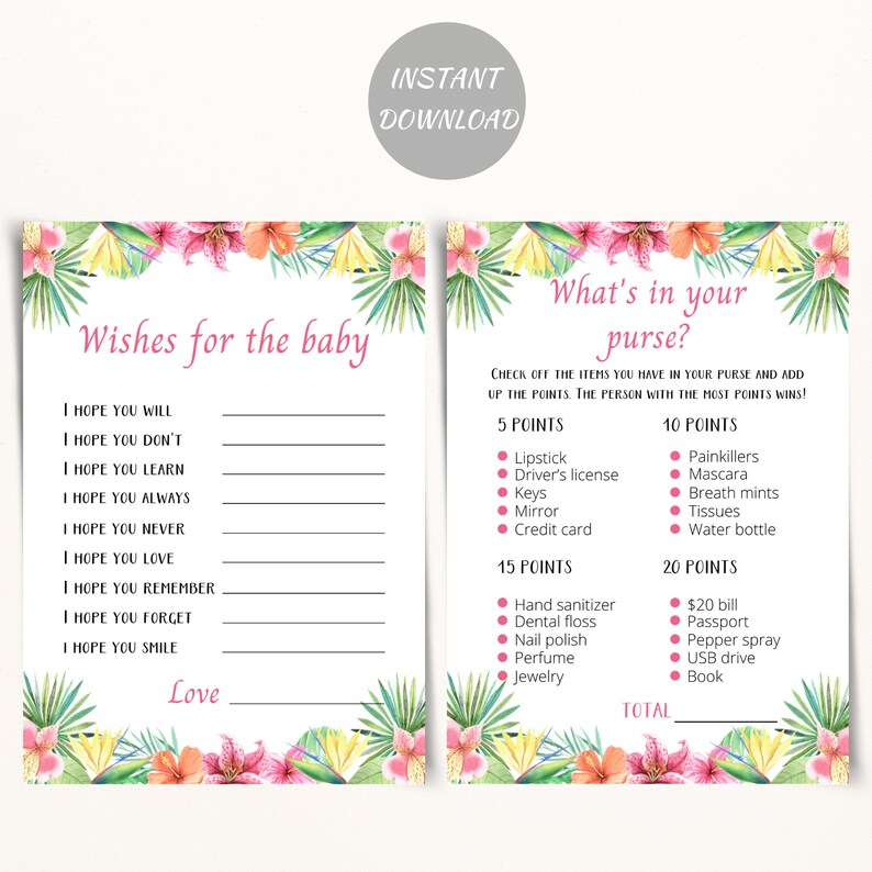 Printable Tropical Baby Shower Games Luau Baby Shower Game Etsy