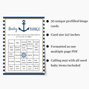 30 Printable Baby Bingo Cards Nautical Baby Shower Baby Bingo | Etsy