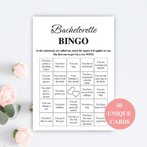 50 cartes de bingo EVJF imprimables, 5 x 7 pouces bingo EVJF, jeux EVJF PROPRES, jeux EVJF, lettre US et A4