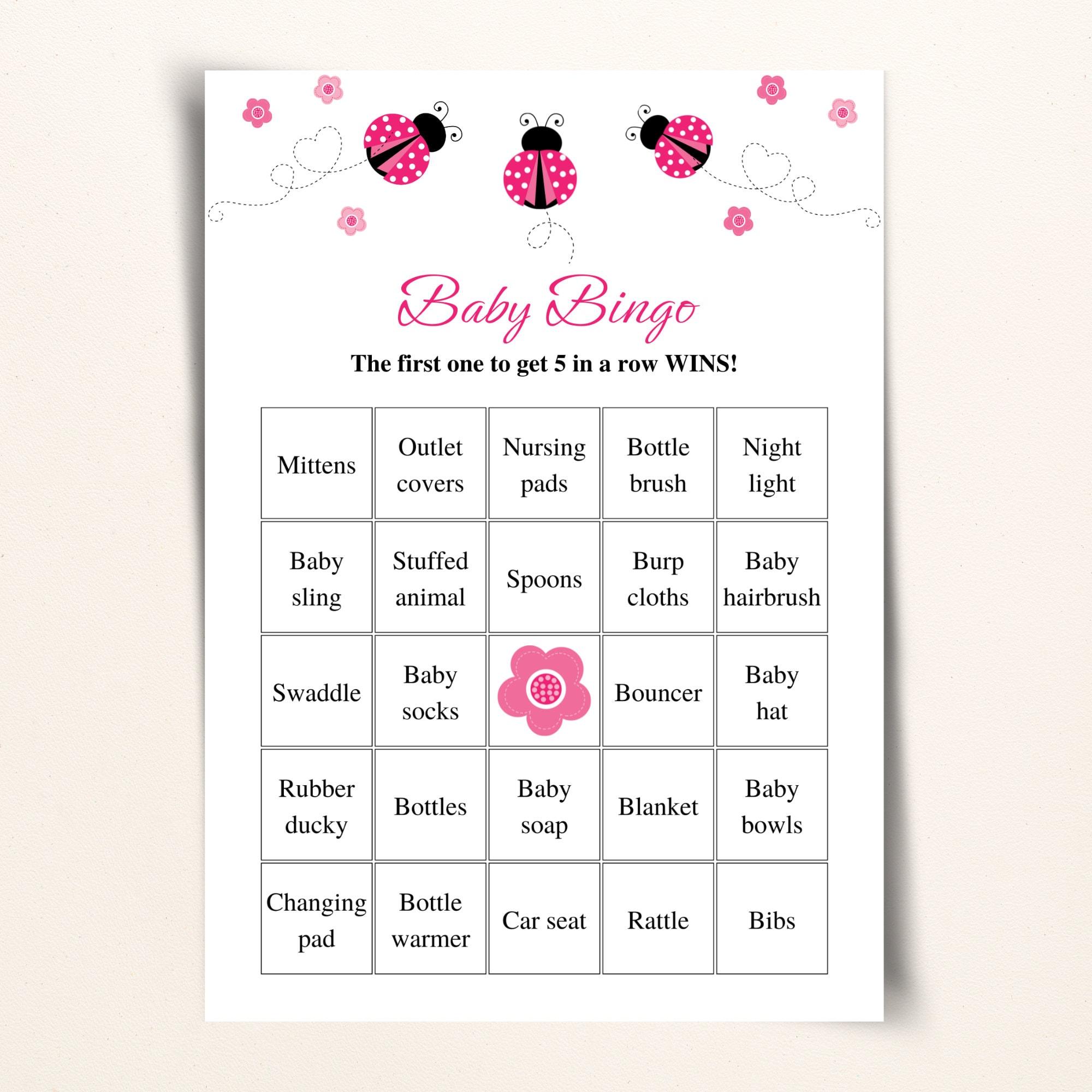 30 Printable Pink Ladybug Baby Shower Bingo Cards - Etsy