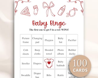 100 Printable Red Ciao Baby Shower Bingo Cards, Prefilled Baby Shower Gift Bingo Cards, Ciao Bambino Baby Shower Games, DOWNLOAD