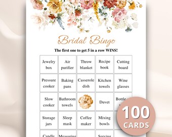 100 Printable Wildflower Bridal Shower Bingo Cards, Prefilled Bridal Shower Gift Bingo Cards, Floral Bridal Shower Games, DOWNLOAD