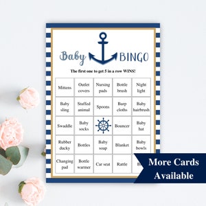 30 druckbare Baby Bingo Karten, Nautische Baby Shower Baby Bingo Vorgefüllte Karten, Ahoi, es ist ein Junge Baby Shower Spiele, Sailor Baby Shower Bingo