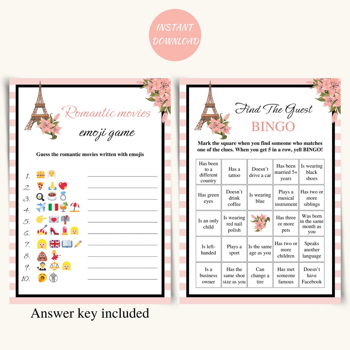 Printable Paris Bridal Shower Games Parisian Bridal Shower - Etsy