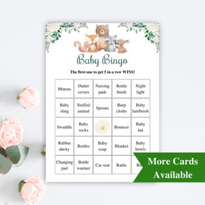 30 cartes de bingo préremplies imprimables pour baby shower, cartes de bingo pour baby shower des bois, jeux de baby shower des bois, bingo pour bébé forêt préremplis